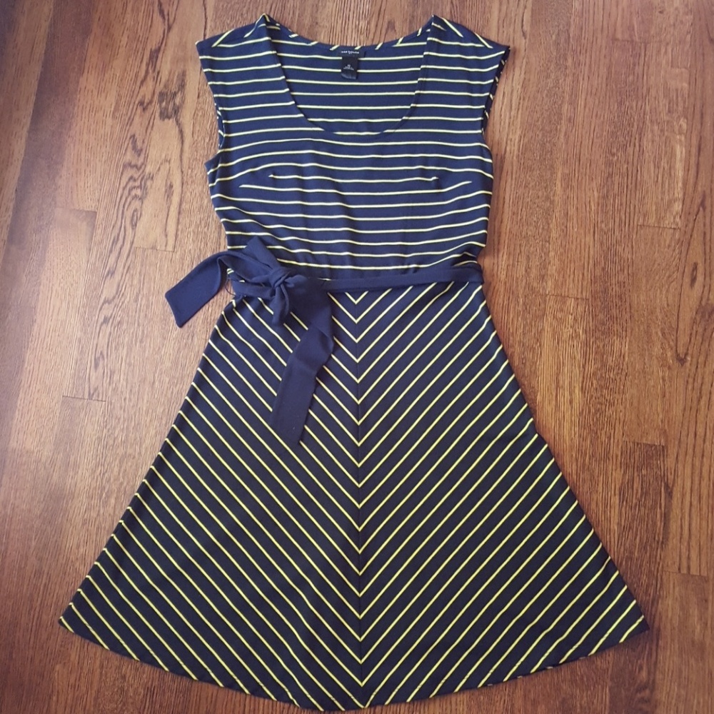 Ann Taylor Factory Dress Navy & Lime Stripes Sz XS